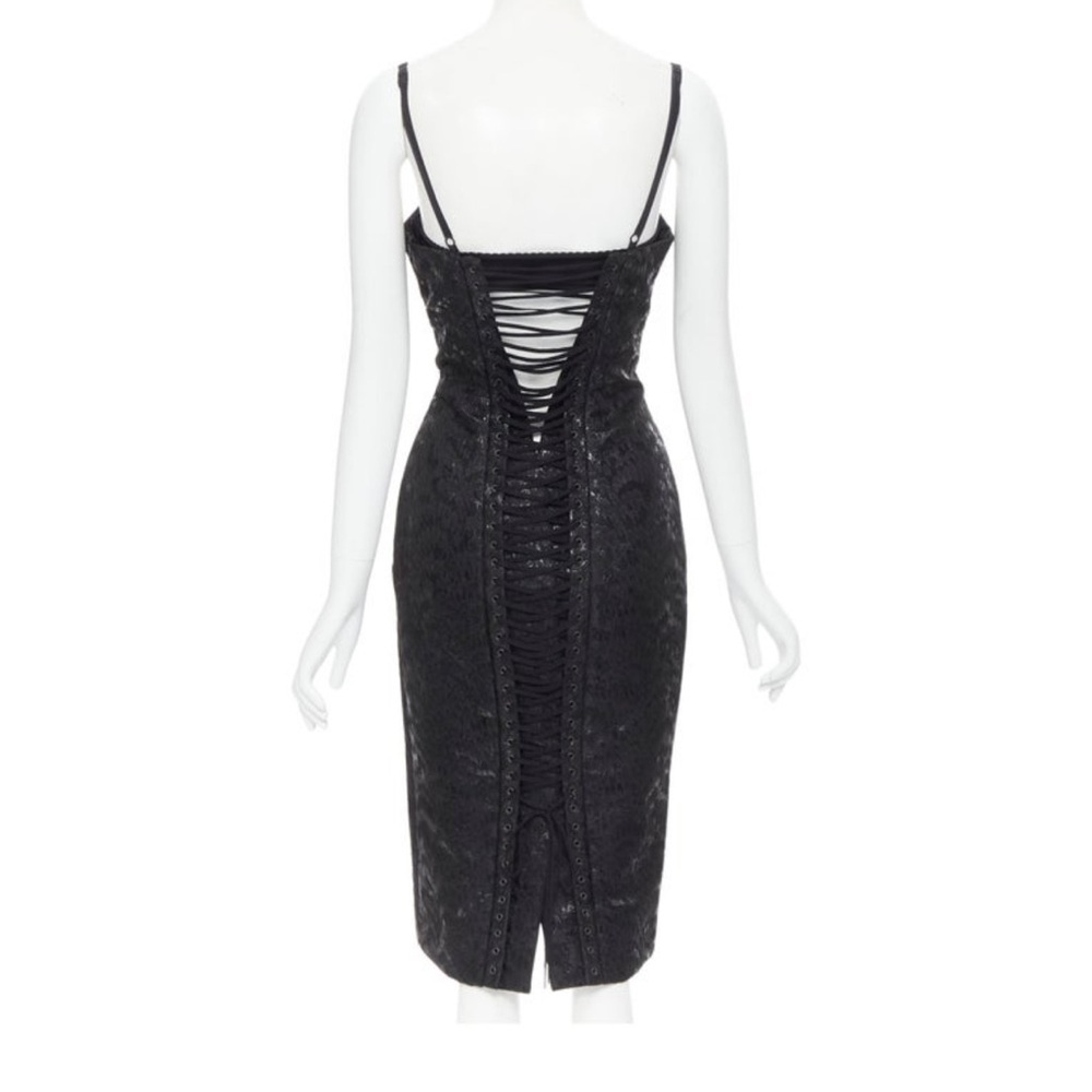 2003 Vintage Runway Dolce and Gabbana Black Brocade Corset Dress